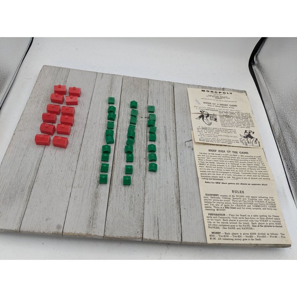 Vintage 1961 Monopoly Edition Game Replacement Motels Houses Instructions Short